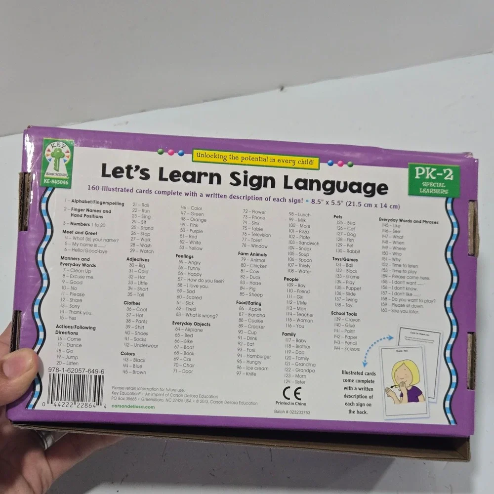 Key Education Let's Learn Sign Language 160 Flash Cards PK-2 KE-845046 ASL PK-2